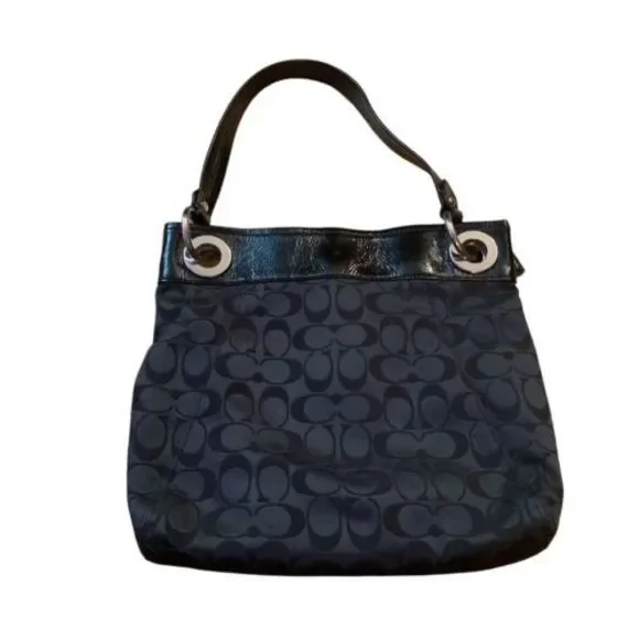 COACH Ashley Canvas Signature C Black 2way Handbag/Shoulder Bag EUC - Picture 3 of 12